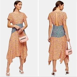 TOPSHOP Floral Print Dress with Handkerchief Hem NWT Size 10